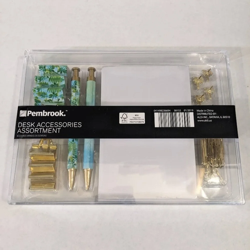 Pembrook Desk Accessories Assortment Tropical Palm Gold Pens Notepad Clips Set - Picture 2 of 6
